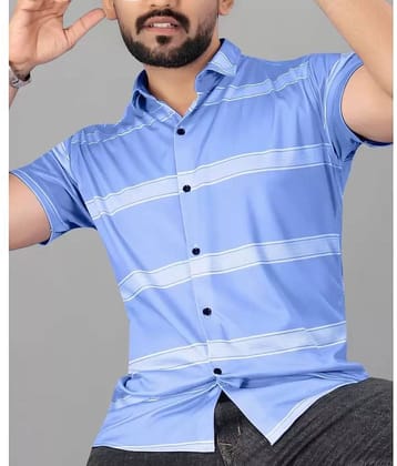 STI Cotton Blend Regular Fit Striped Half Sleeves Men's Casual Shirt - Blue ( Pack of 1 )