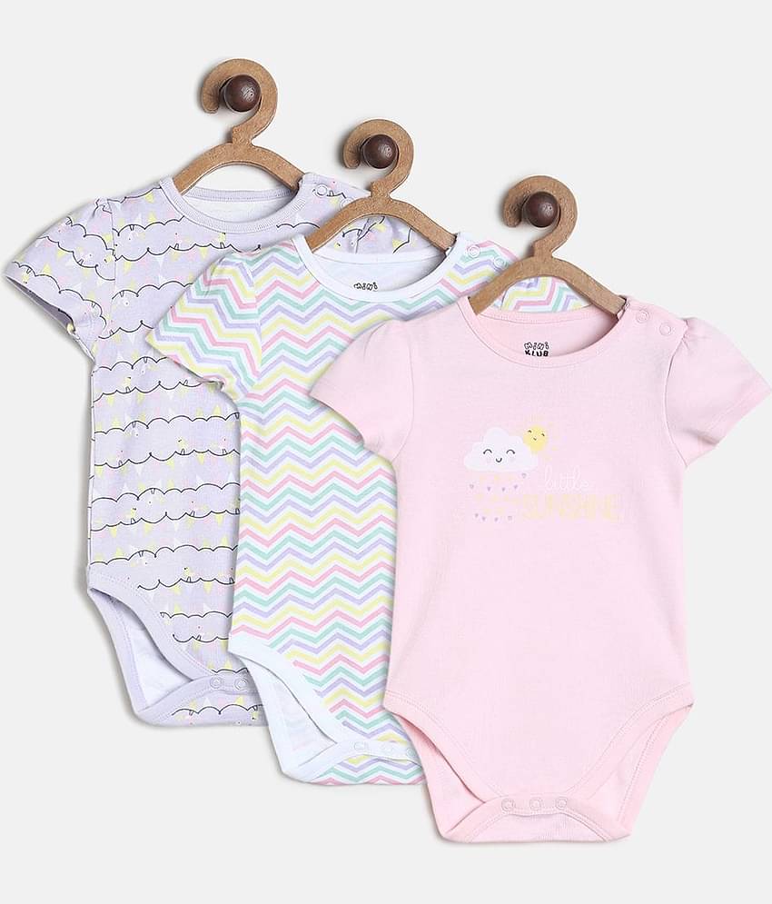 MINI KLUB Pack of 3 Baby Girls Cotton Bodysuit ( Multicolor )
