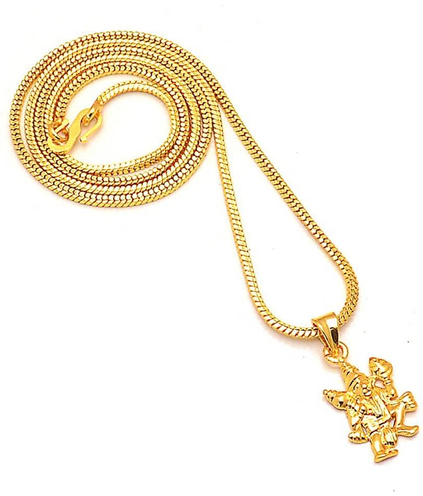 Jewar Mandi Neck Chain 24 Inch Gold Plated With Hanuman Ji Pendant Real Look Daily Use Gold Brass & Copper Jewelry for Women & Girls, Men & Boys 8237