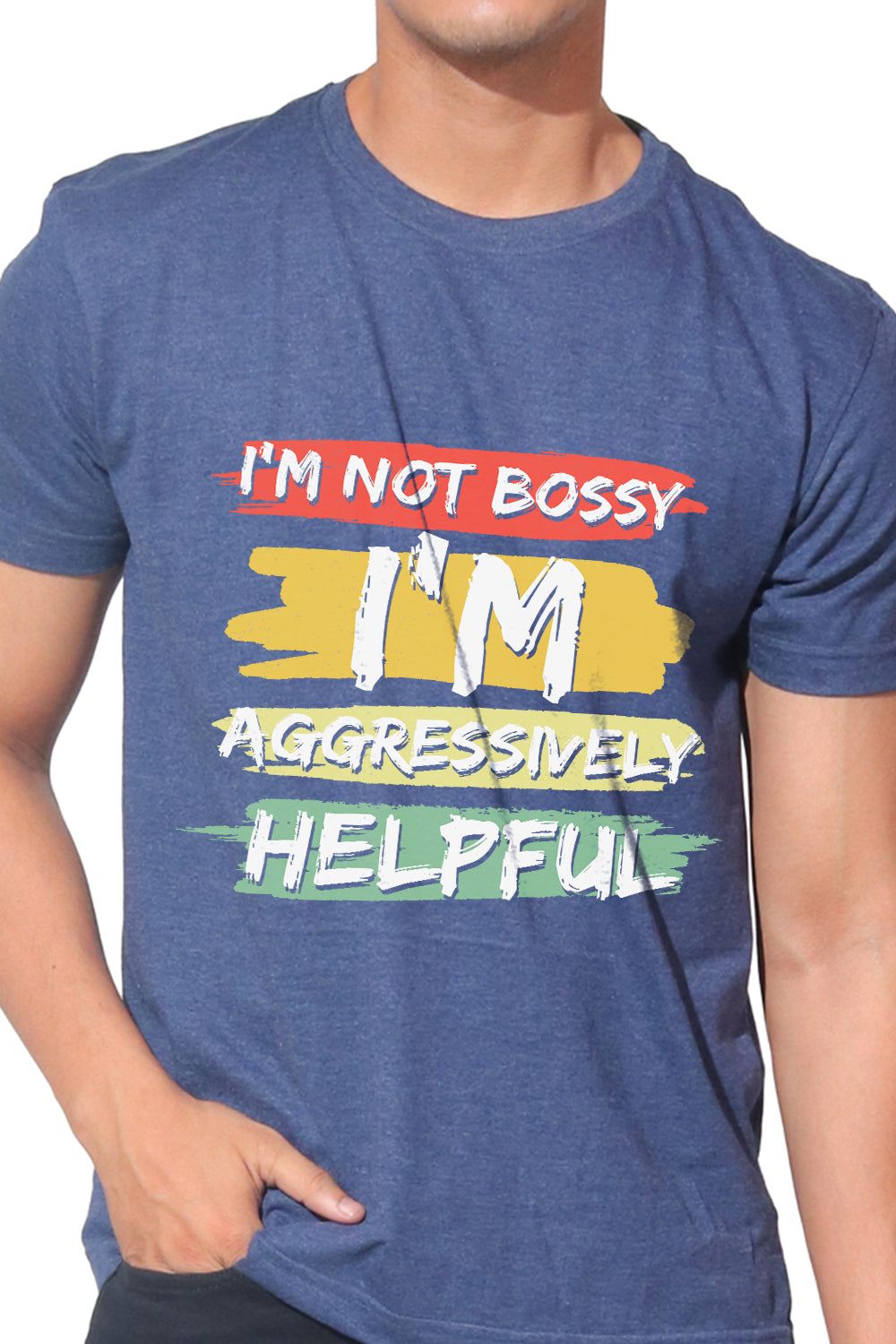 Kinnko Premium Cotton Mens Blue Self Textured Printed T-Shirt