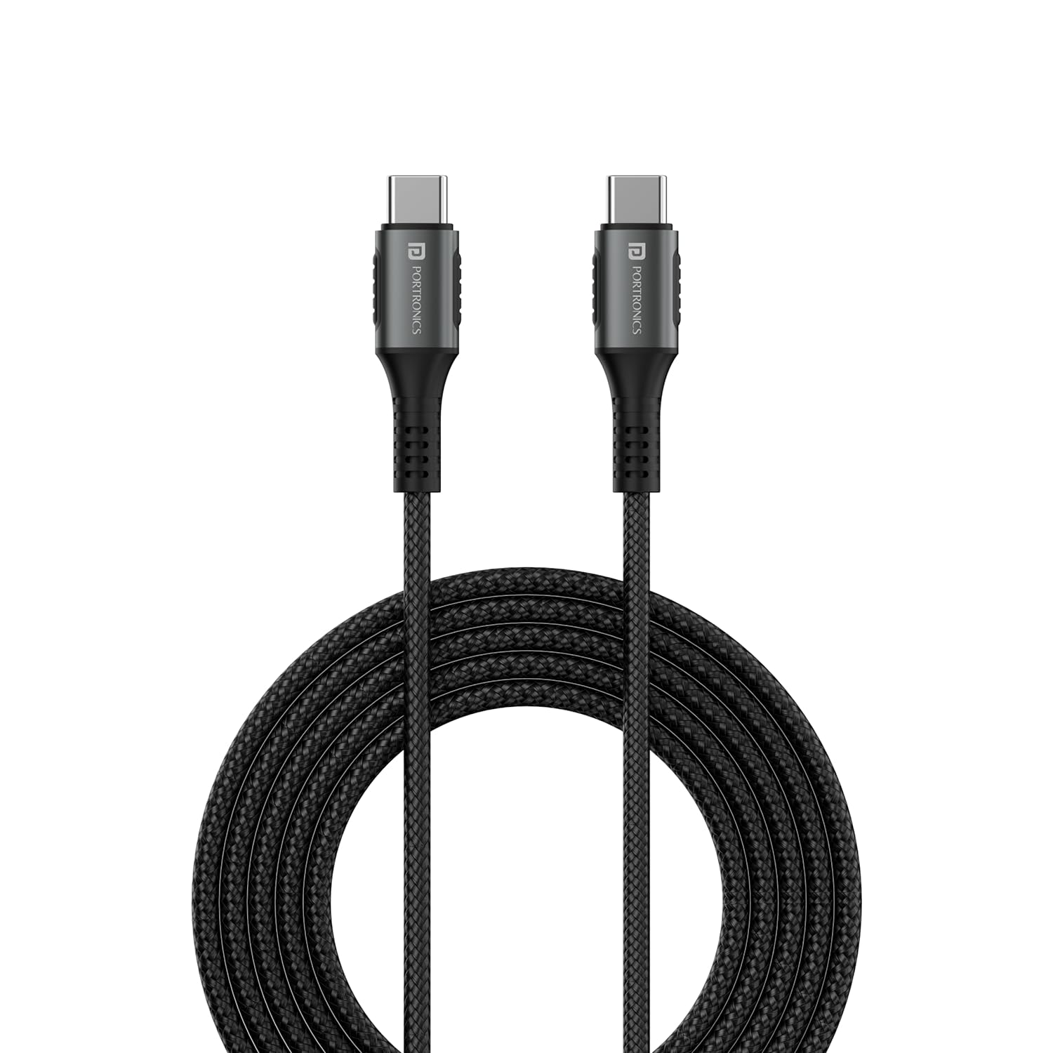 Portronics Konnect 240C 240W Futuristic Unbreakable Nylon Braided Type C Fast Charging Cable (Black)
