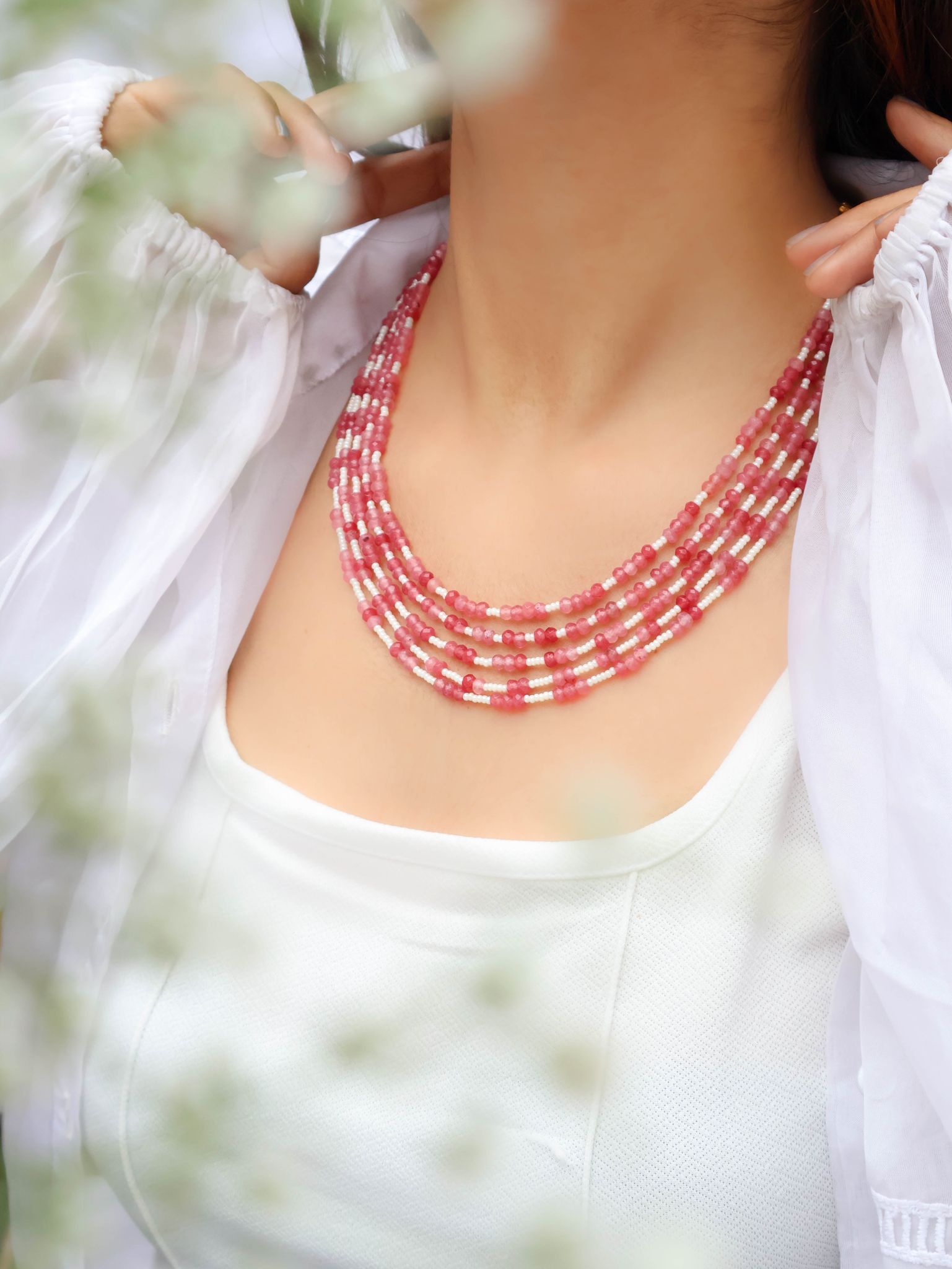 Qala Pink Multilayered Necklace-Pink