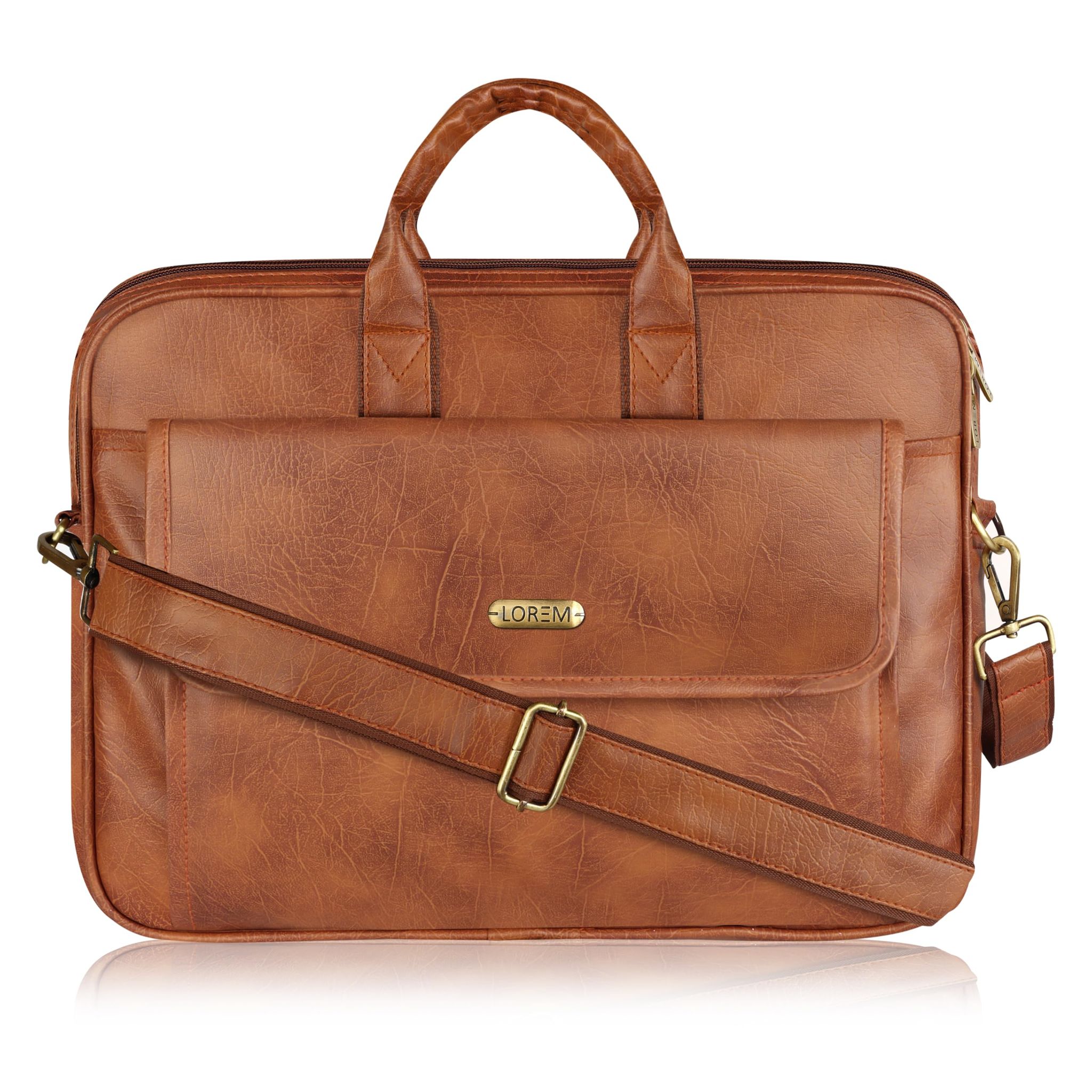 LOREM Matte Tan Color Faux Leather 9.44L Messenger Bag for Men � Fits Up to 15.6" Laptop � Ideal for Dell, HP, Lenovo, MacBook BG111