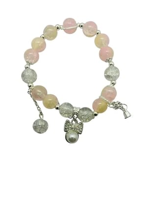 Stylish Beaded Bracelet for Women & Girls with Pearl Charm | Pastel Crystal Stone Stretch Bracelet | Trendy Elastic Fashion Bracelet for Party & Gifting