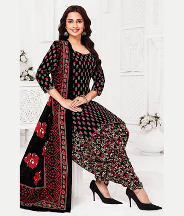 shree jeenmata collection Women Cotton Printed Straight Kurti With Patiala Salwar ( Black )