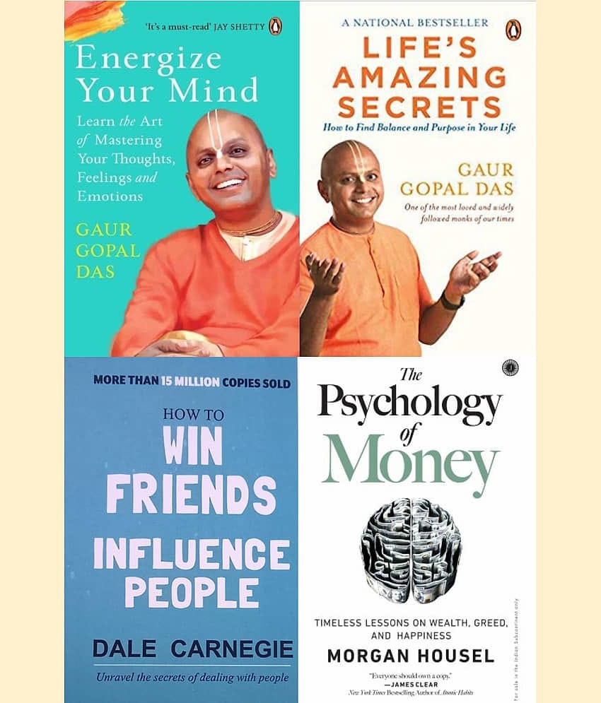 Combo of 4  (Energize your mind + Life's Amazing + Psychology of Money+ How to win friends) English, Paperback