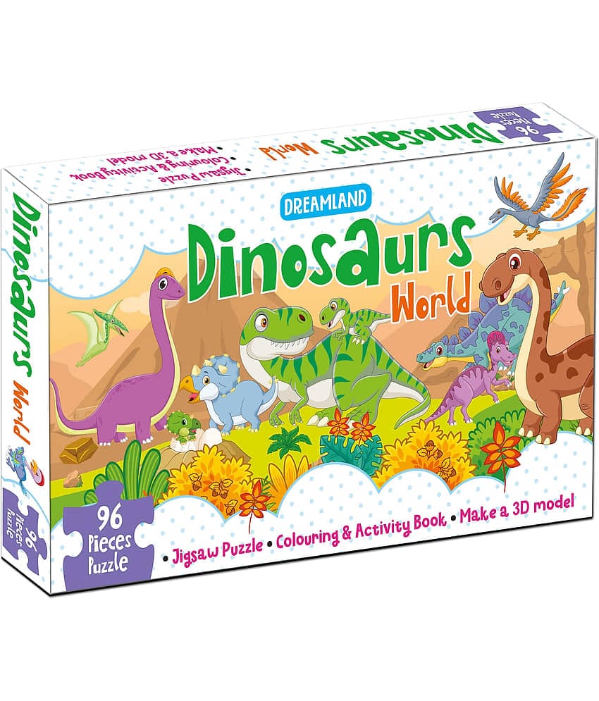 Dinosaurs World Jigsaw Puzzle for Kids - 96 Pcs | With Colouring & Activity Book and 3D Model