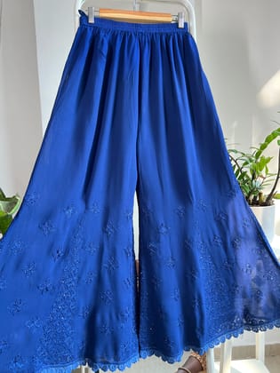 Chikankari Plazzo with mukaish - Flare - Navy Blue