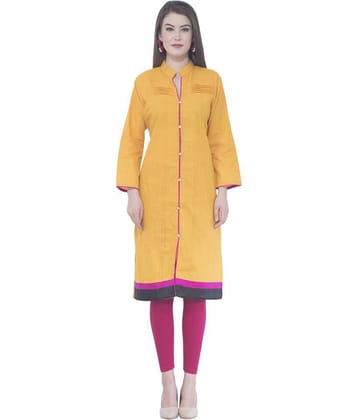 A R Silk - Yellow Cotton Women's Front Slit Kurti