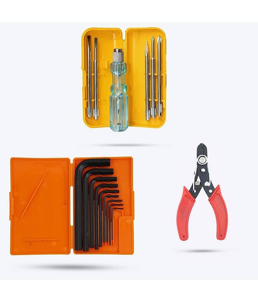 Aldeco Hand Tool Kit- 9Pcs Allen Key Set, Wire Cutter, 5in1 Screw Driver Set . Combination of Hand Tools for Domestic & Industrial Purpose.