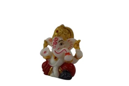Lord Ganesha Decorative Idol, White and Red with Gold Crown, Small Religious Statue Lord Ganesha Decorative Idol, White and Red with Gold Crown, Small Religious Statue