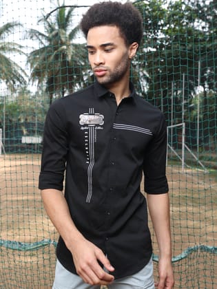 Men's Slim Fit Stretchable Black Shirt | Rick Rogue-M/38