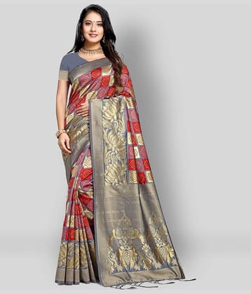 NENCY FASHION Banarasi Silk Embellished Saree With Unstitched Blouse Piece ( Multicolor )