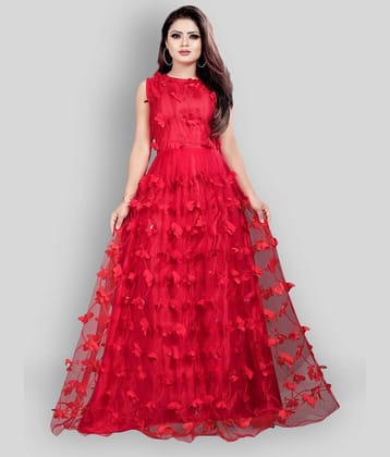 JULEE - Red Flared Net Women's Stitched Ethnic Gown ( Pack of 1 )