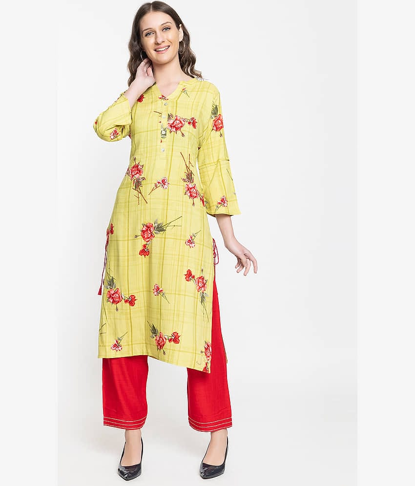 ELTHIA - Yellow Rayon Women's Straight Kurti ( Pack of 1 )