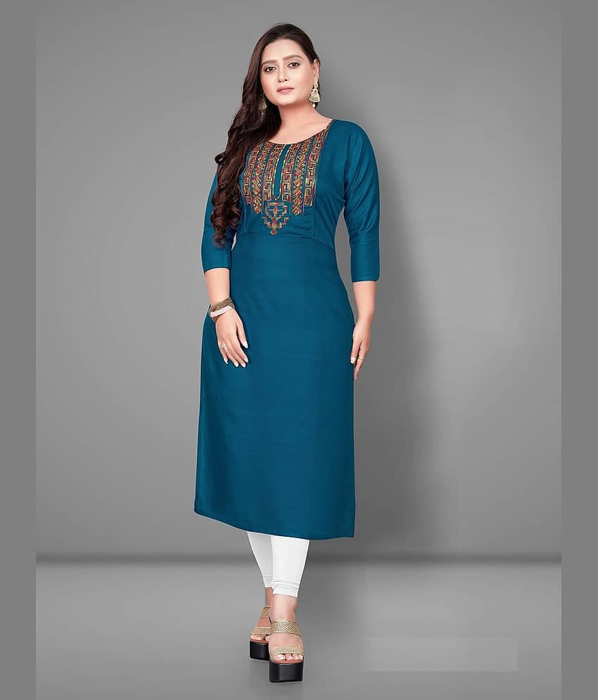 Rangrasiya - Blue Rayon Women's Straight Kurti ( Pack of 1 )