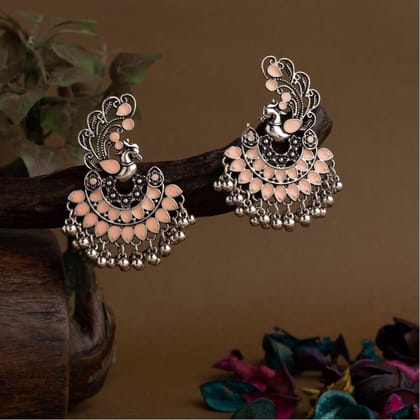 Silver Plated Peacock Designed Enamel Artwork With Beads Fas