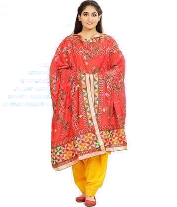 SAHEJ SUITS Red Chiffon Hand Embroidered Dupatta