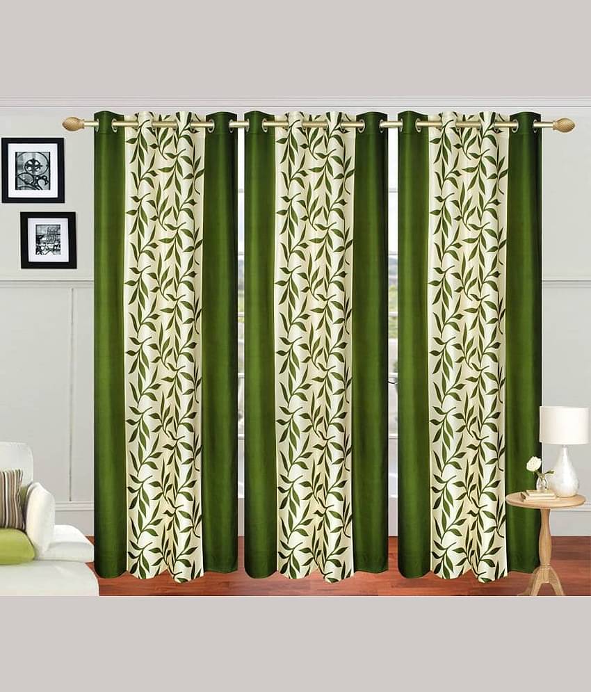 N2C Home Floral Semi-Transparent Eyelet Curtain 5 ft ( Pack of 3 ) - Green