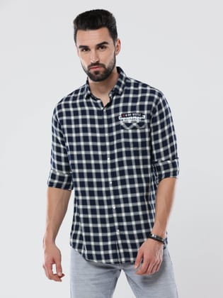 Men's Black and White Checked Full Sleeve Shirt | Rick Rogue-M/38