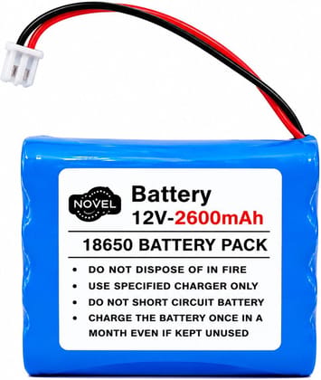 NOVEL 12V 2600mAh 18650 Lithium-Ion Battery Pack with JST 2 Pin Connector and BMS Protection | Suitable for Robotics, Electronics Projects and Security Devices