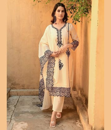 Royal Export Viscose Embroidered Kurti With Pants Women's Stitched Salwar Suit - White ( Pack of 1 )