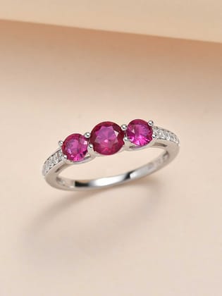 Red Ruby Three Stone Engagement Ring For Women-12