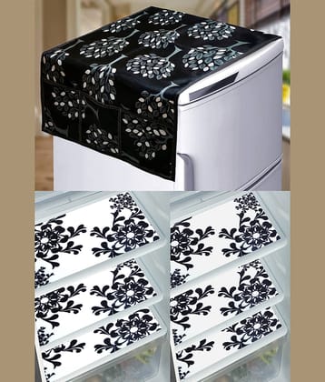 Crosmo PVC Floral Printed Fridge Mat & Cover ( 99 53 ) Pack of 7 - Multicolor