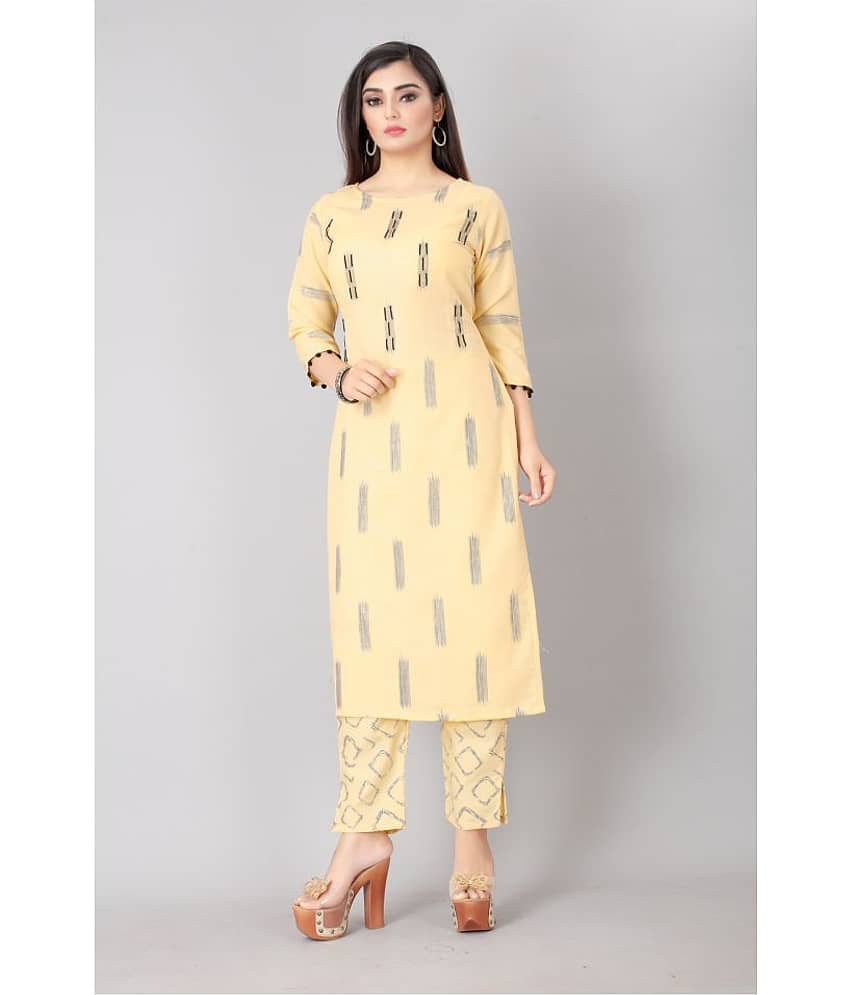 Estela - Yellow Cotton Blend Women's Straight Kurti ( Pack of 1 )