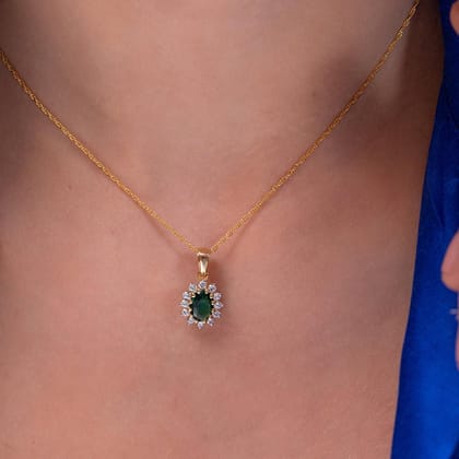Keeley Green Emerald Moissanite Silver Pendant with Chain | 22KT Gold Vermeil-Yellow Gold