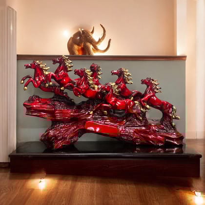 Seven Running Victory Horses Resin Showpiece The Majestic Seven Horses Height 10 inches-Poly Resin