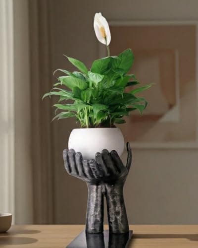 Handcrafted Open Palm Hand Silhouette Sculpture with Granite Base – Modern Metal Art Statue for Home Décor, Office