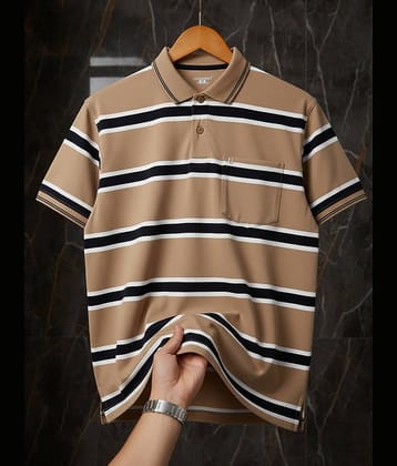 UNIBERRY Men Cotton Blend Regular Fit Striped Polo T Shirt ( Beige )