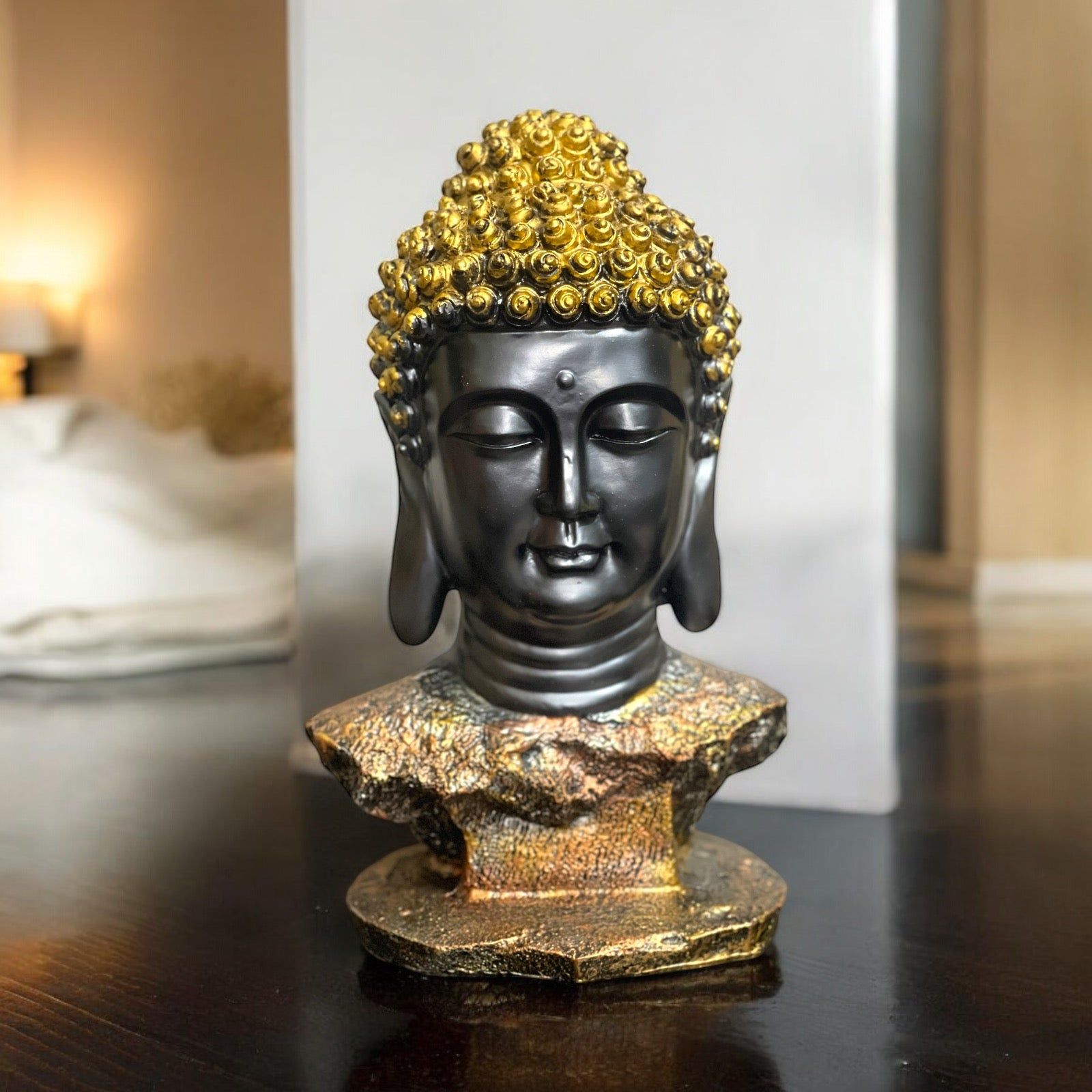 Buddha Bust Statue Buddha Head Showpieces for Home Office Decor Height 42 cm-Poly Resin