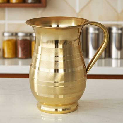Brass Matki?Shape Water Jug � 1.5 Liter | Traditional Home Pitcher, Height : 7.4 Inch (ZMAS195 C)