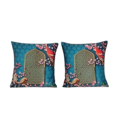 Koko Decorative Polyester Cushion Covers (Set of 2) - 16 x 16 Inch Textured Green Solid Color - Perfect for Sofas, Beds, and Chairs