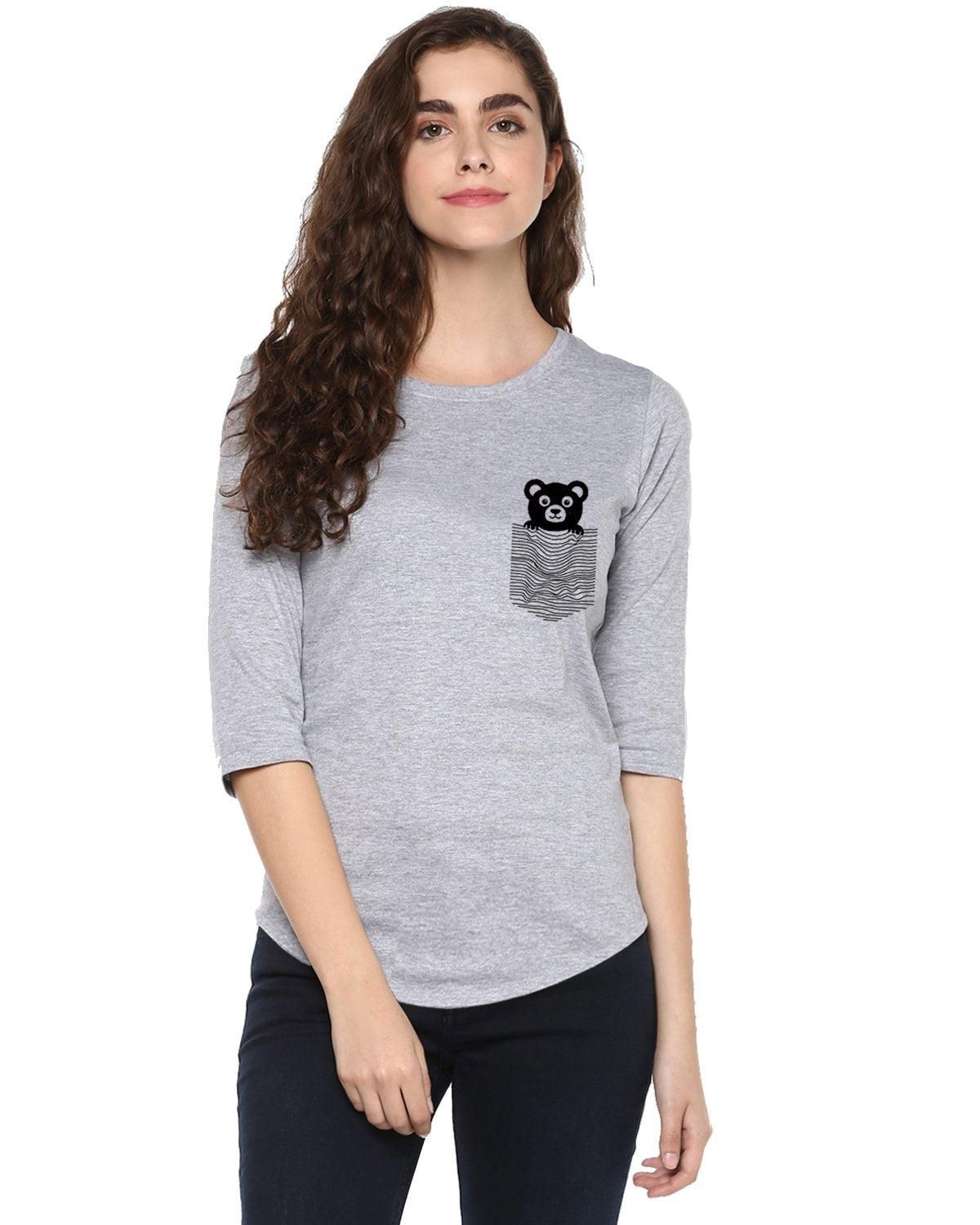 Womens 34U Teddybear Printed Grey Color Tshirts-Grey / Small / 100% Bio Wash Cotton