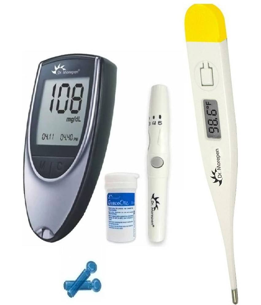 Dr Morepen Glucose Monitor BG-03(Grey Color)  with 25 Test Strips + Thermometer