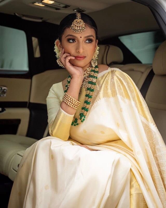 Cream Cotton Soft Silk Saree with Golden Border