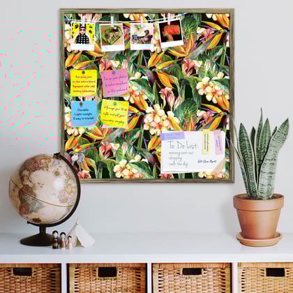 Tropical Pattern With Exotic Flowers D1 Bulletin Board Notice Pin Board Soft Board | Framed-Antique Gold Frame / 12 x 12 inch (30 x 30 cms)