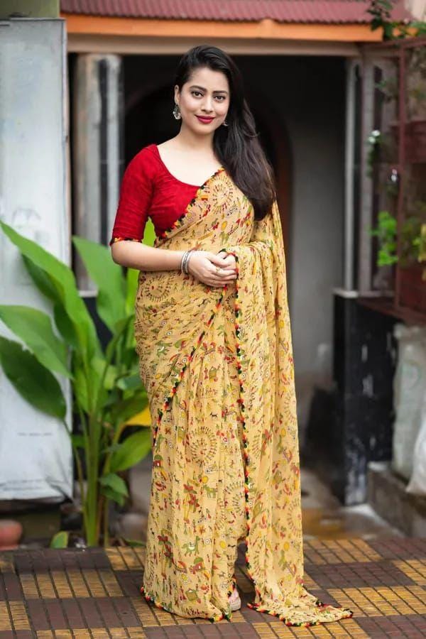 Warli Printed Georgette Saree with Blouse