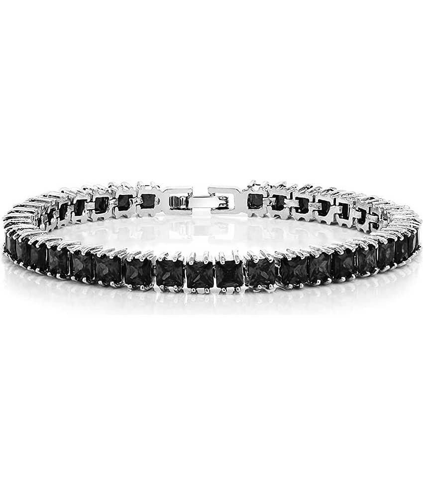 ZIVOM® Classic Dainty Princess Cut Square Cubic Zirconia Black Spinel Simulant Tennis Bracelet For Women Girls