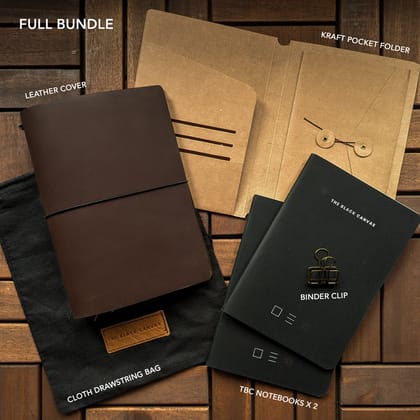 Coco Brown TBC Travellers Journal | A5-Full Bundle (Cover + Pocket Folder + Blank + Ruled Notebooks)