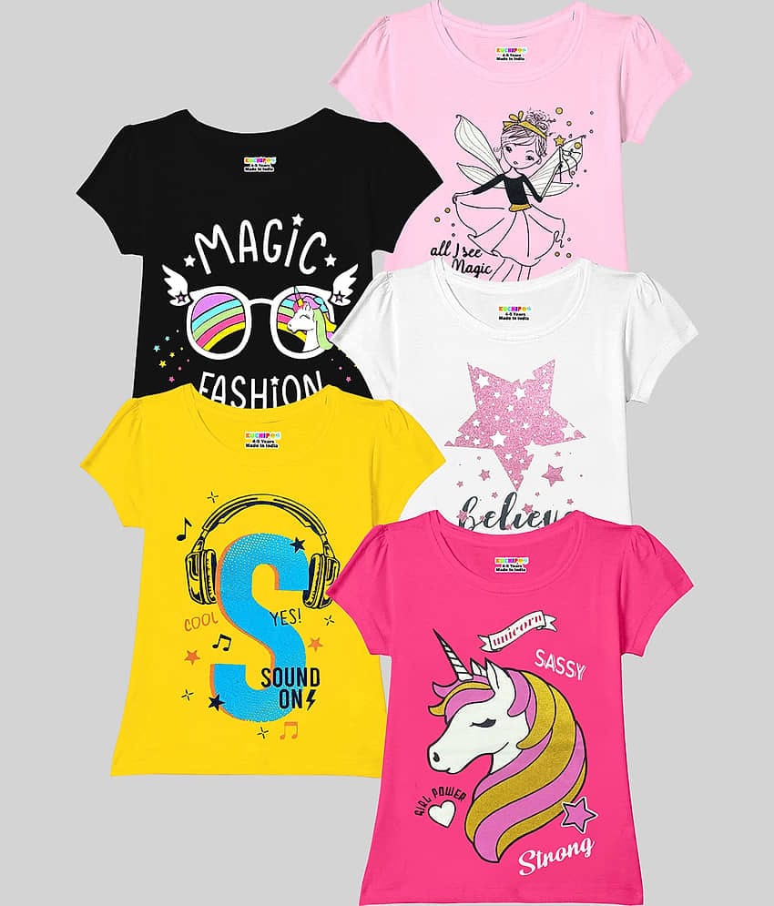 Kuchipoo Pack of 5 Girls Cotton Blend T-Shirt ( Multicolor2 )