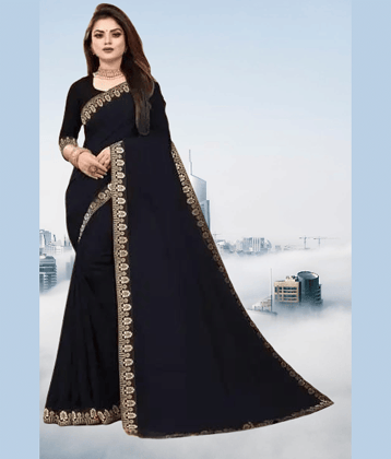 JILUDI Georgette Solid Regular Saree With Unstitched Blouse Piece ( Black )