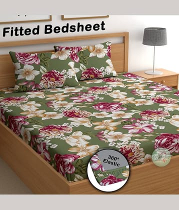 CG HOMES Cotton 1 Double Fitted Bedsheet with 2 Pillow Covers ( 220 cm x 220 cm ) , Green