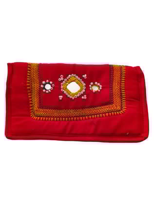 Elegant Red Embroidered Clutch with Mirror Detail