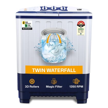 VW 7.5 kg 5 Star Pure Wash with Toughened Glass Semi Automatic Top Load Washing Machine PureWash0075G (White) VW 7.5 kg 5 Star Pure Wash with Toughened Glass Semi Automatic Top Load Washing Machine PureWash0075G (White) - White / 7.5 Kg Glass