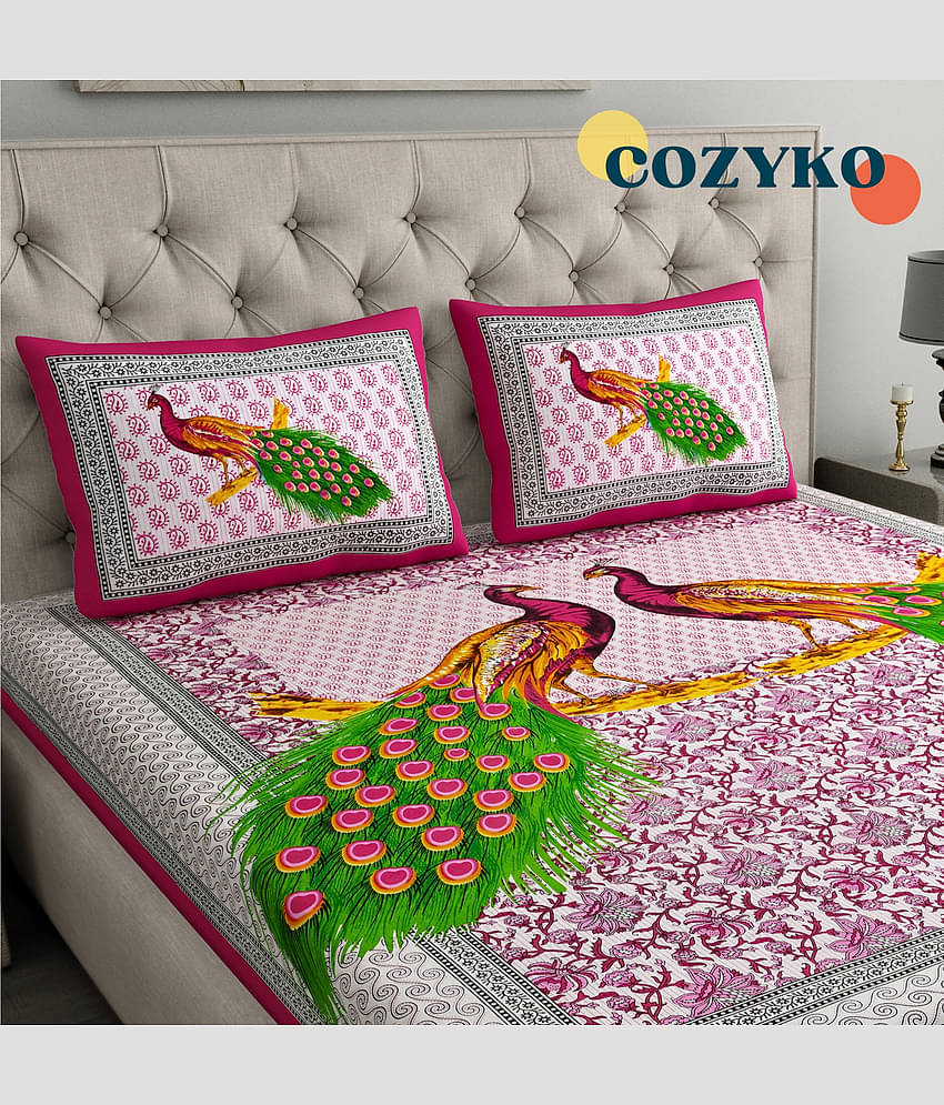 COZYKO Cotton 1 Double Bedsheet with 2 Pillow Covers ( Multicolor )