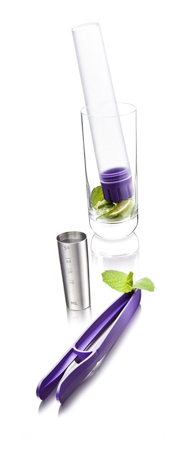 Vacu Vin Cocktail Muddler With Jigger / Measuring Cup And Tongs - Purple